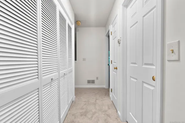 a view of a hallway with a white door