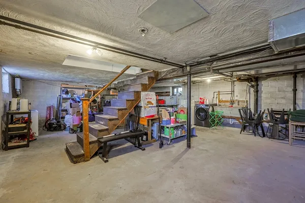 a view of a storage room with racks