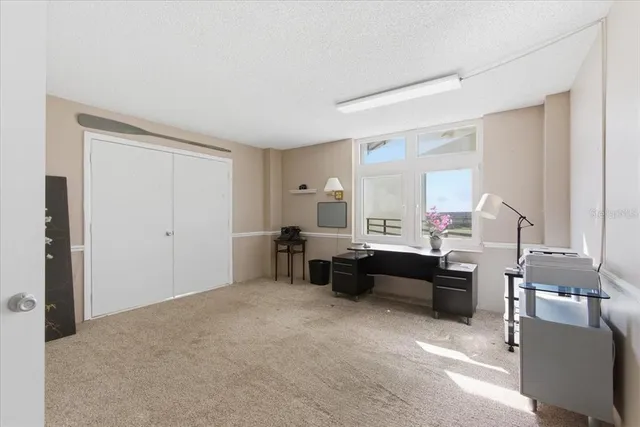 a view of a big room with closet and windows