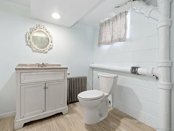a bathroom with a toilet a sink and a mirror