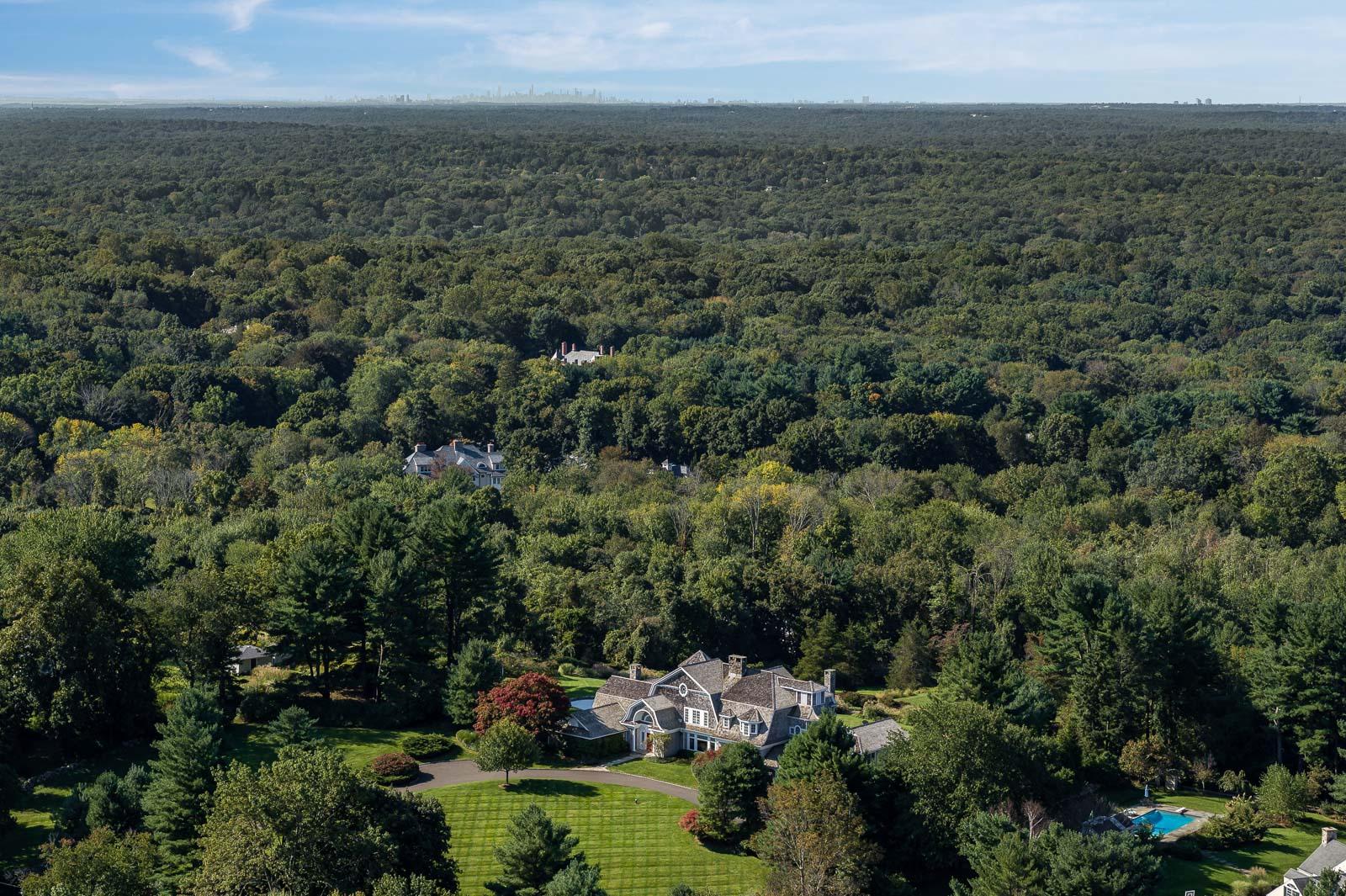 84 Turtle Back Road New Canaan, CT 06840 - Photo 31 of 35 an aerial view of residential houses with outdoor space and trees