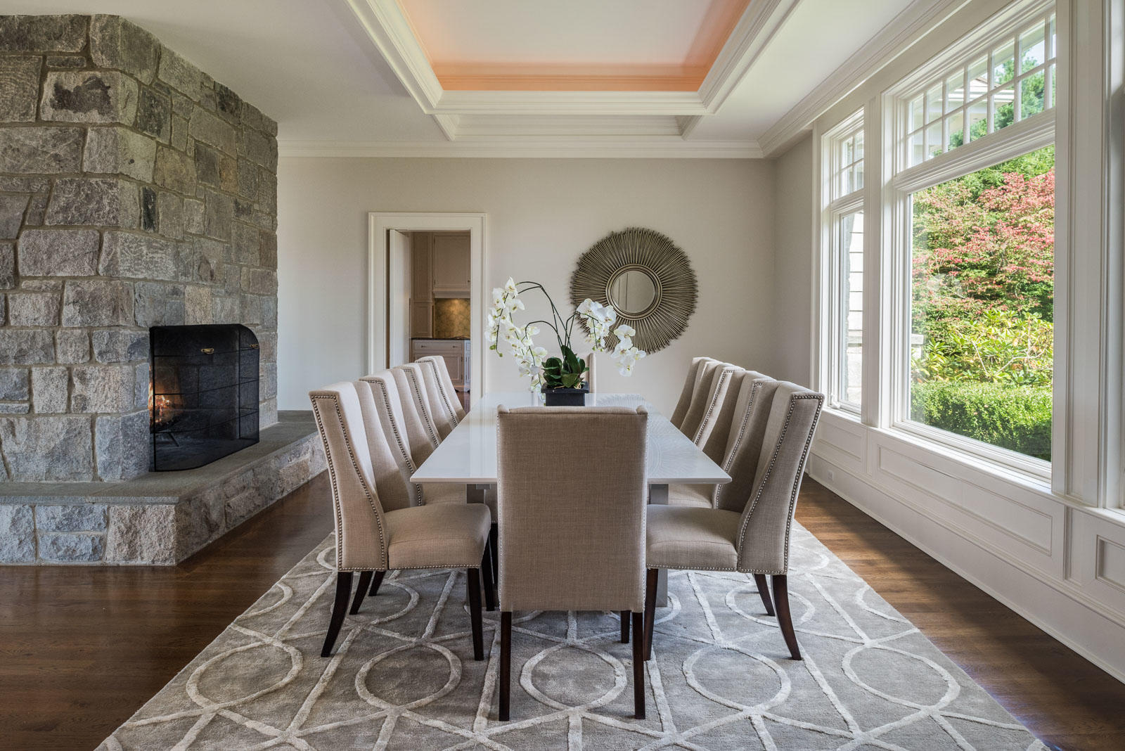 84 Turtle Back Road New Canaan, CT 06840 - Photo 10 of 35 a dining room with furniture a fireplace and wooden floor