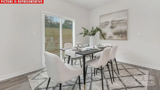 a view of a dining room with furniture and window