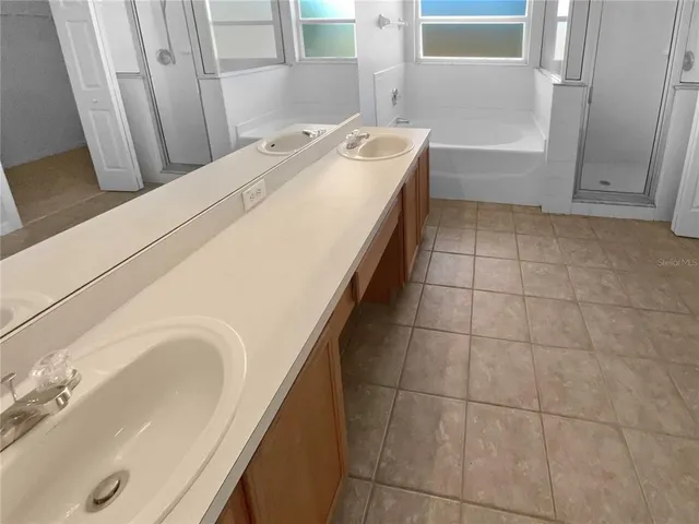 a bathroom with a tub a sink and a shower