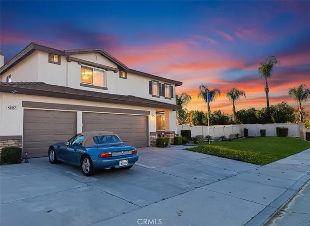 a car parked in front of a house