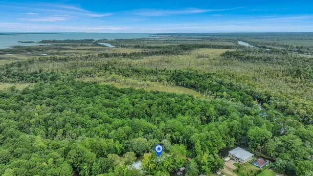 a view of a field with an ocean