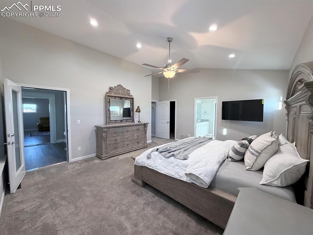 11970 Silver Concho Trail Elbert, CO 80106 - Photo 9 of 44 a spacious bedroom with a bed and a television in it