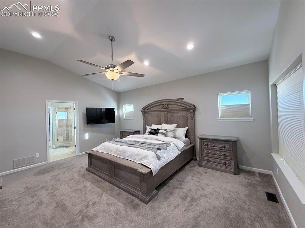 11970 Silver Concho Trail Elbert, CO 80106 - Photo 10 of 44 a bedroom with a bed a chandelier and a window