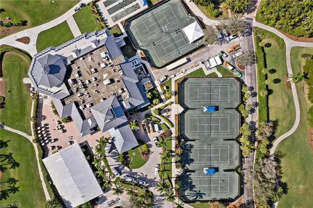 a bird view of a house with a outdoor space