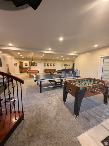 3145 South 500 West Vernal, UT 84078 - Photo 23 of 64 Rec room featuring recessed lighting, pool table, and light colored carpet