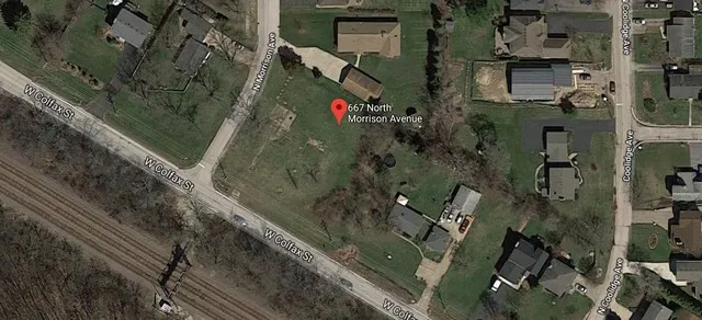 an aerial view of waterside residential houses