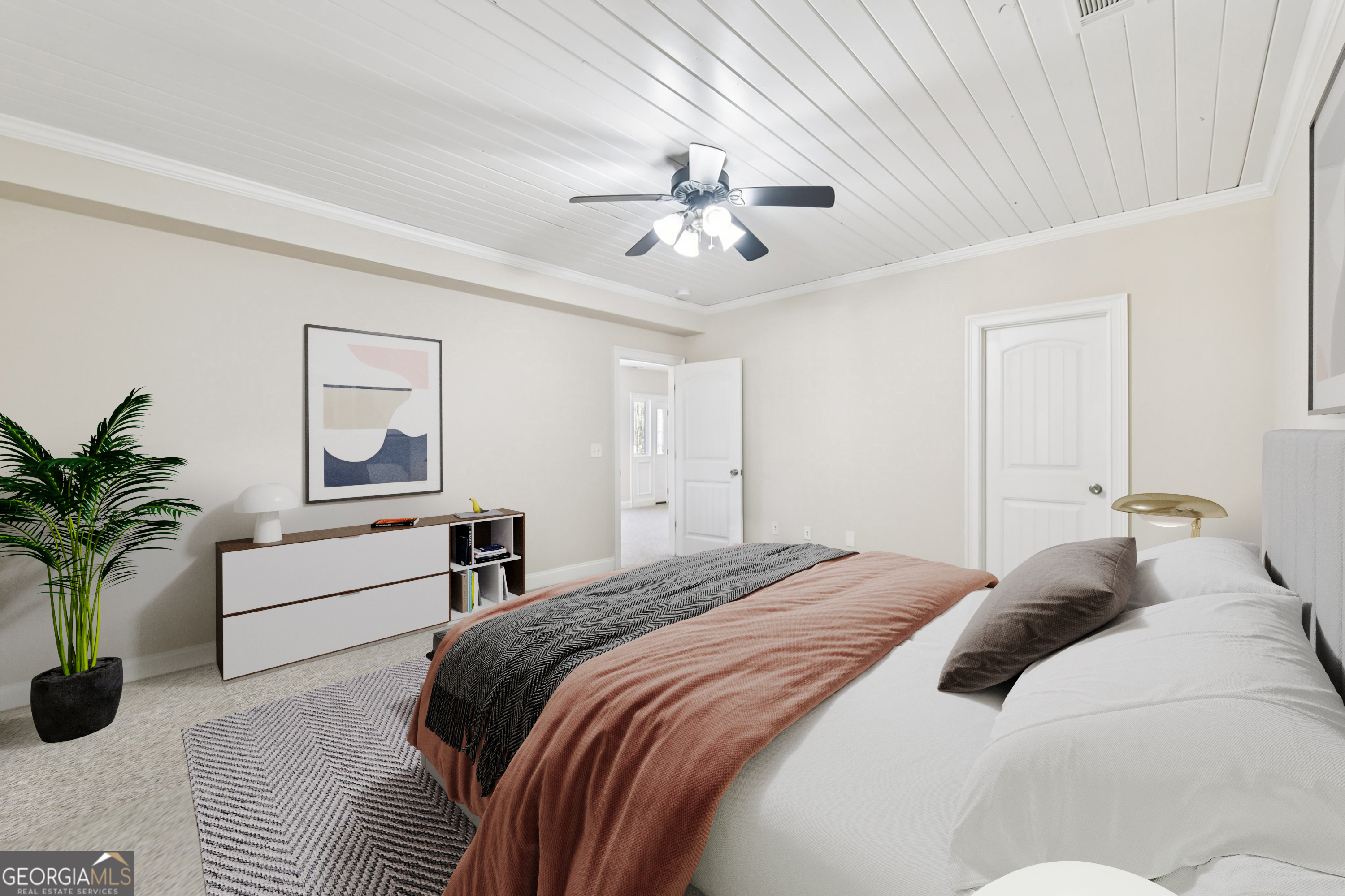 590 Ridge Road Dawsonville, GA 30534 - Photo 47 of 79 a bedroom with a bed and ceiling fan