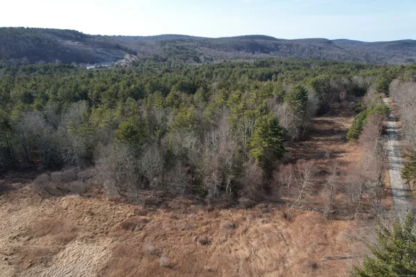 a view of a mountain range with trees in the background
