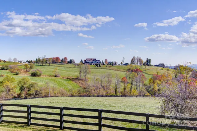 a view of a swimming pool with lawn chairs and a big yard
