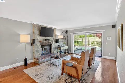 a living room with fireplace furniture and a flat screen tv
