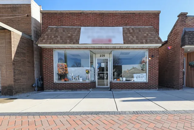 a building with glass door and door