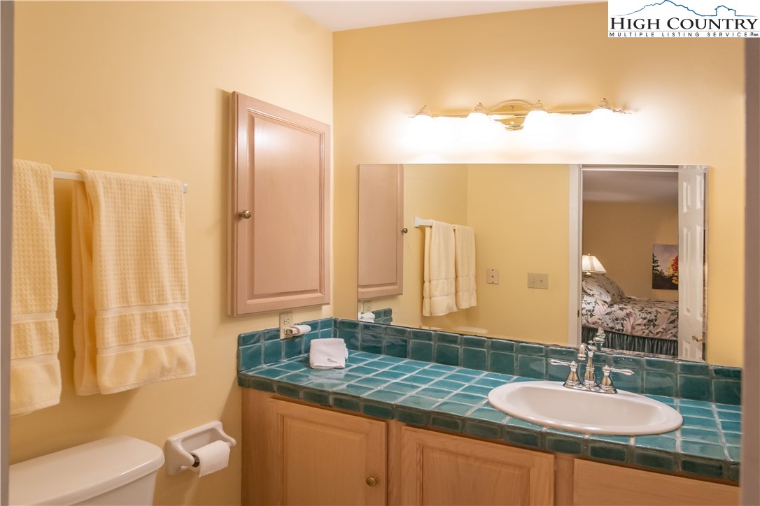 320 Misty Ridge Lane Blowing Rock, NC 28605 - Photo 20 of 46 a bathroom with a granite countertop sink and a mirror