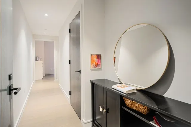 wooden floor with a mirror