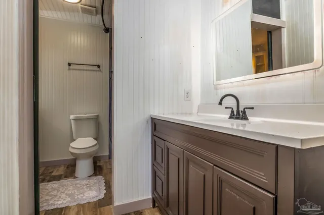 a bathroom with a toilet a sink and mirror