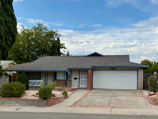 front view of a house with a garage