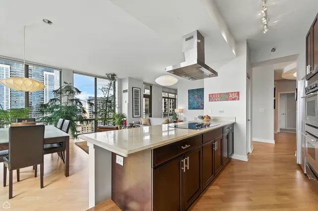 a kitchen with lots of counter top space