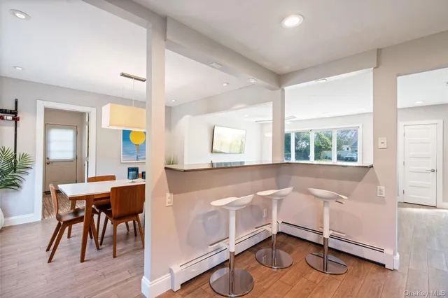 a workspace with wooden floor