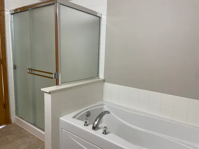 a bathroom with a bathtub