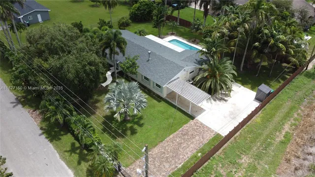 an aerial view of a house