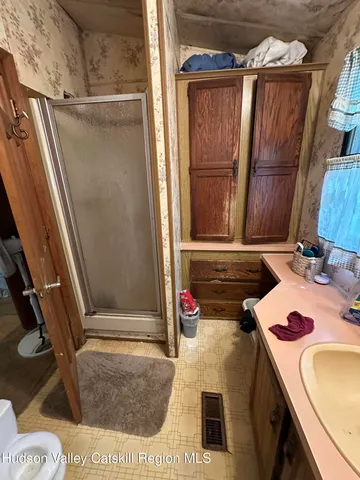 a view of outdoor space with trees all around