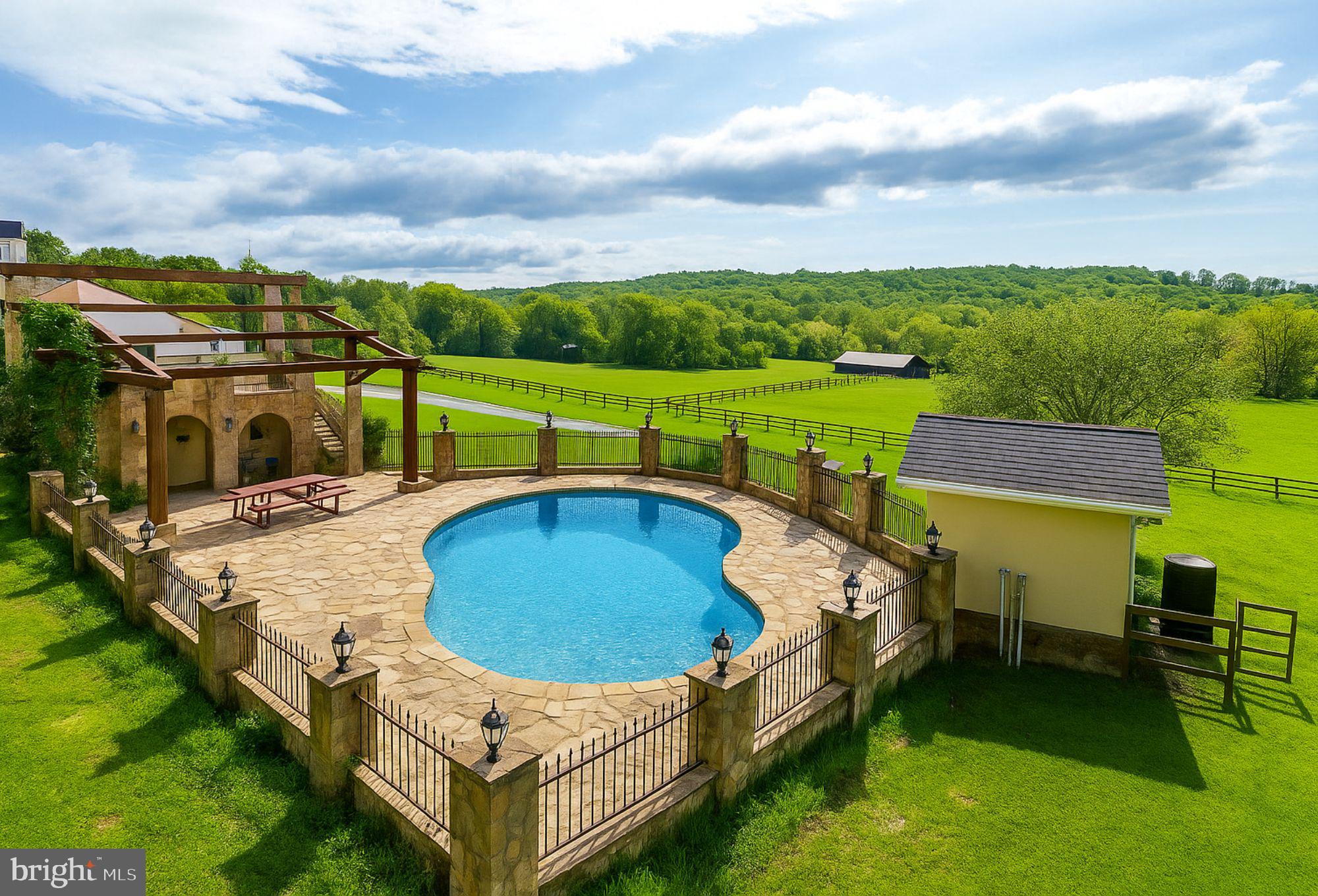 8511 Leeds Manor Road Warrenton, VA 20186 - Photo 2 of 36 an aerial view of a house with swimming pool and big yard