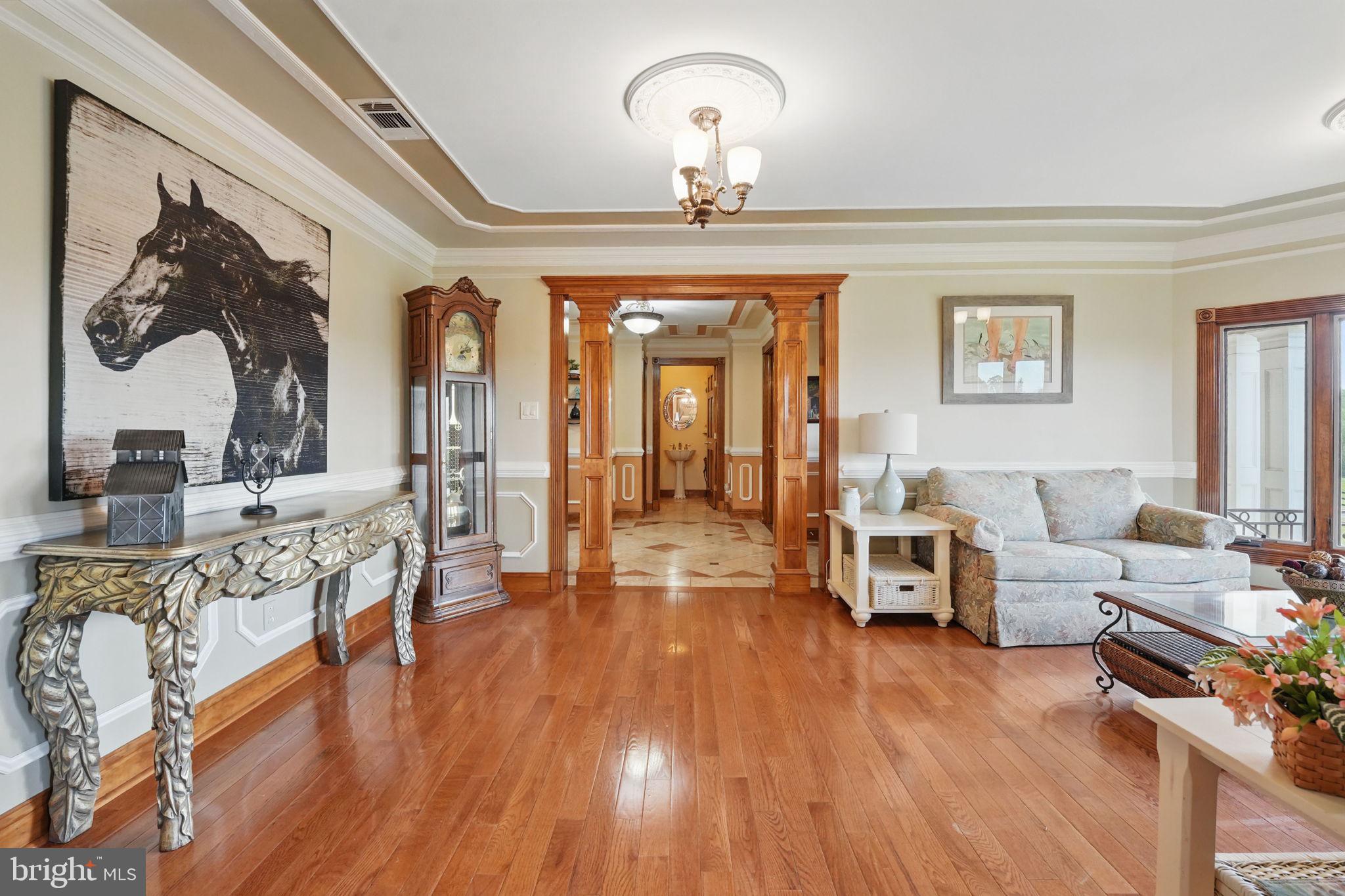 8511 Leeds Manor Road Warrenton, VA 20186 - Photo 5 of 36 a living room with furniture and a chandelier