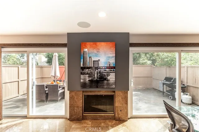 a kitchen with a large window