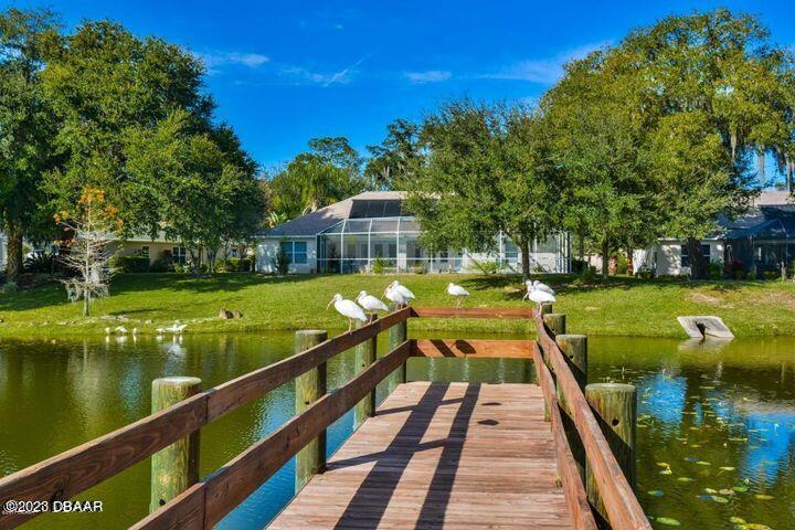 87 Timucuan Drive Ormond Beach, FL 32174 - Photo 60 of 63 a view of a lake with a wooden deck