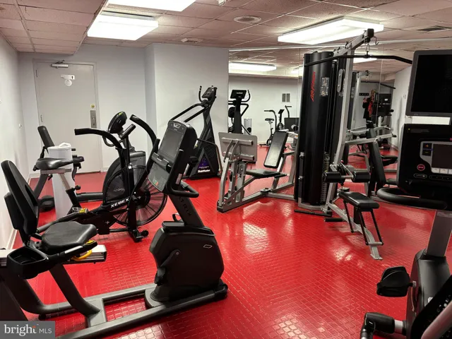 a view of a room with gym equipment