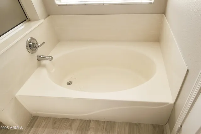 a bathroom with a bathtub