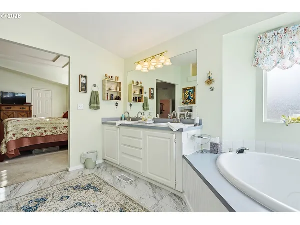 a bathroom with a sink double vanity