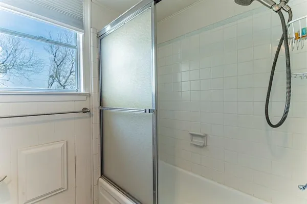 a bathroom with a bathtub