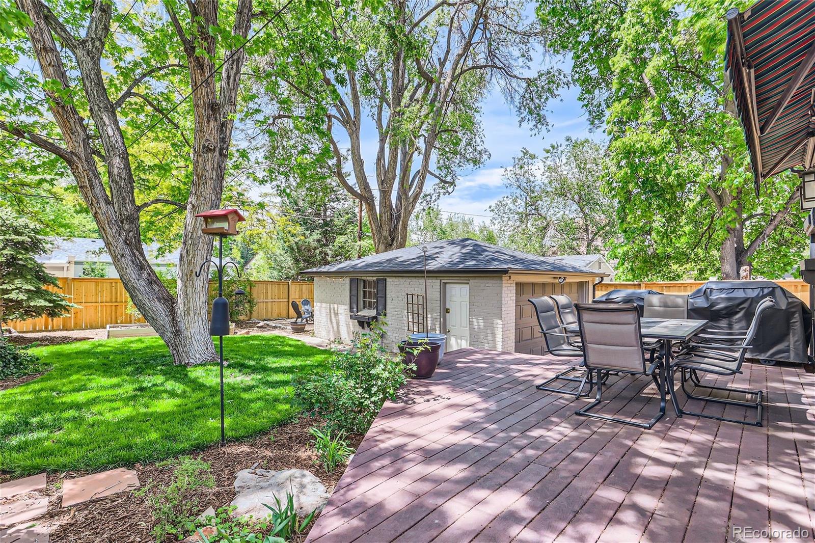 753 Cherry Street Denver, CO 80220 - Photo 30 of 37 a view of a patio with table and chairs under an umbrella
