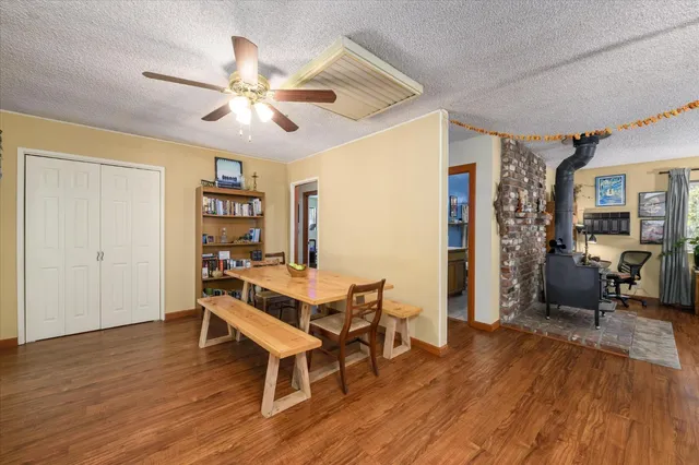 a workspace with wooden floor