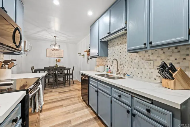 a kitchen with lots of counter top space