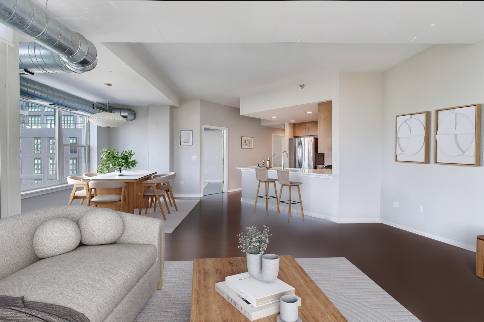 909 West Washington Boulevard, Unit 908 Chicago, IL 60607 - Photo 6 of 26 a living room with furniture and a large window