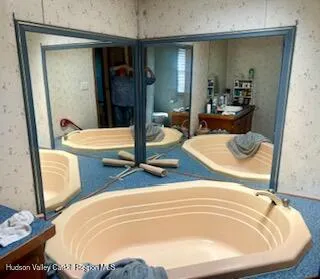 a bathroom with a tub and sink