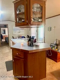a kitchen with a sink cabinets and wooden floor