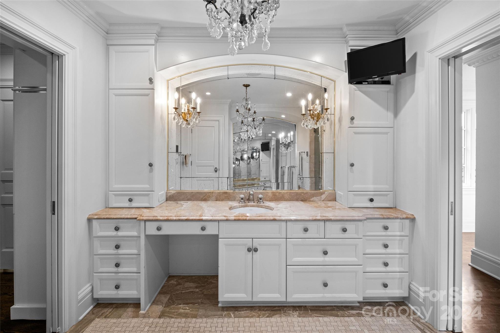 1930 Queens Road West Charlotte, NC 28209 - Photo 20 of 47 a bathroom with a granite countertop sink vanity mirror and bathtub