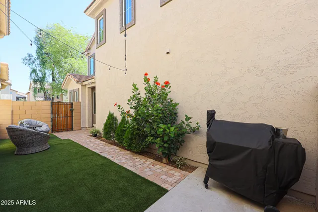 a view of a park with large trees
