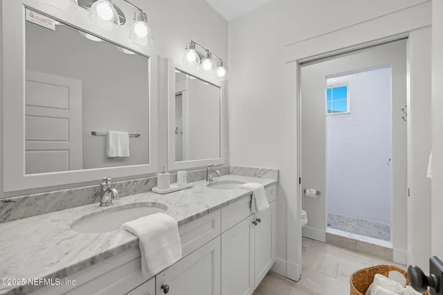 an aerial view of a house with outdoor space