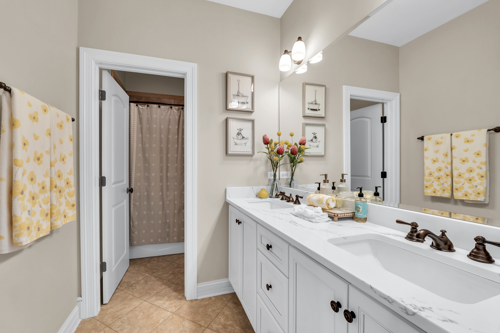 749 East Sunnyside Avenue Libertyville, IL 60048 - Photo 29 of 54 a bathroom with double vanity sinks a vanity a lamp and a mirror
