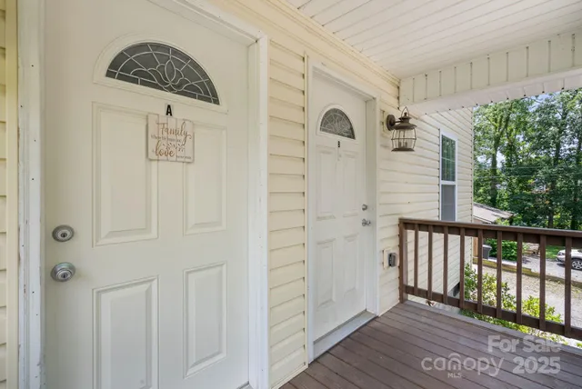 a view of a porch with wooden floor