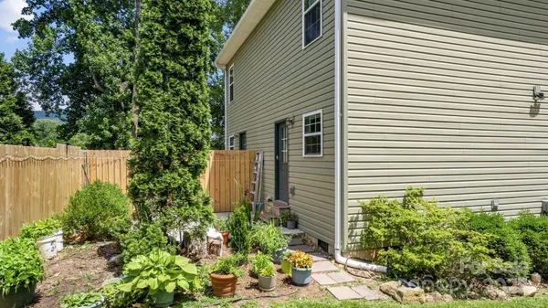 a view of a backyard with plants