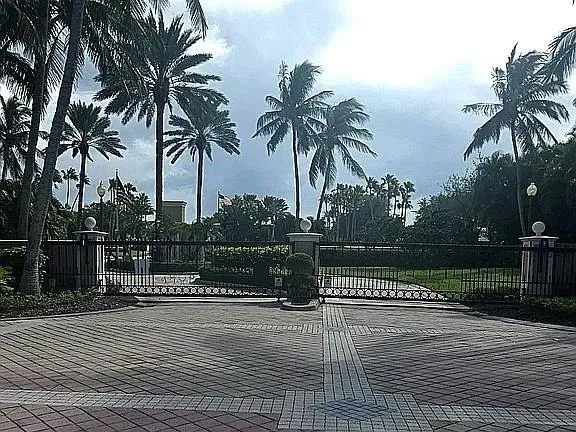 a view of a yard and swimming pool